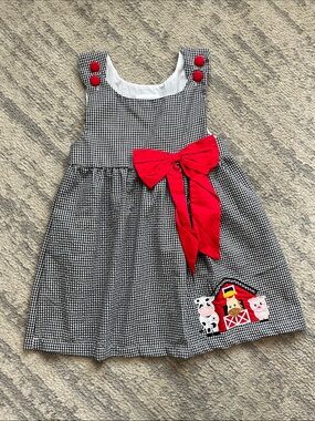 Lil Cactus Black & White Gingham Farm Dress with Red Bow